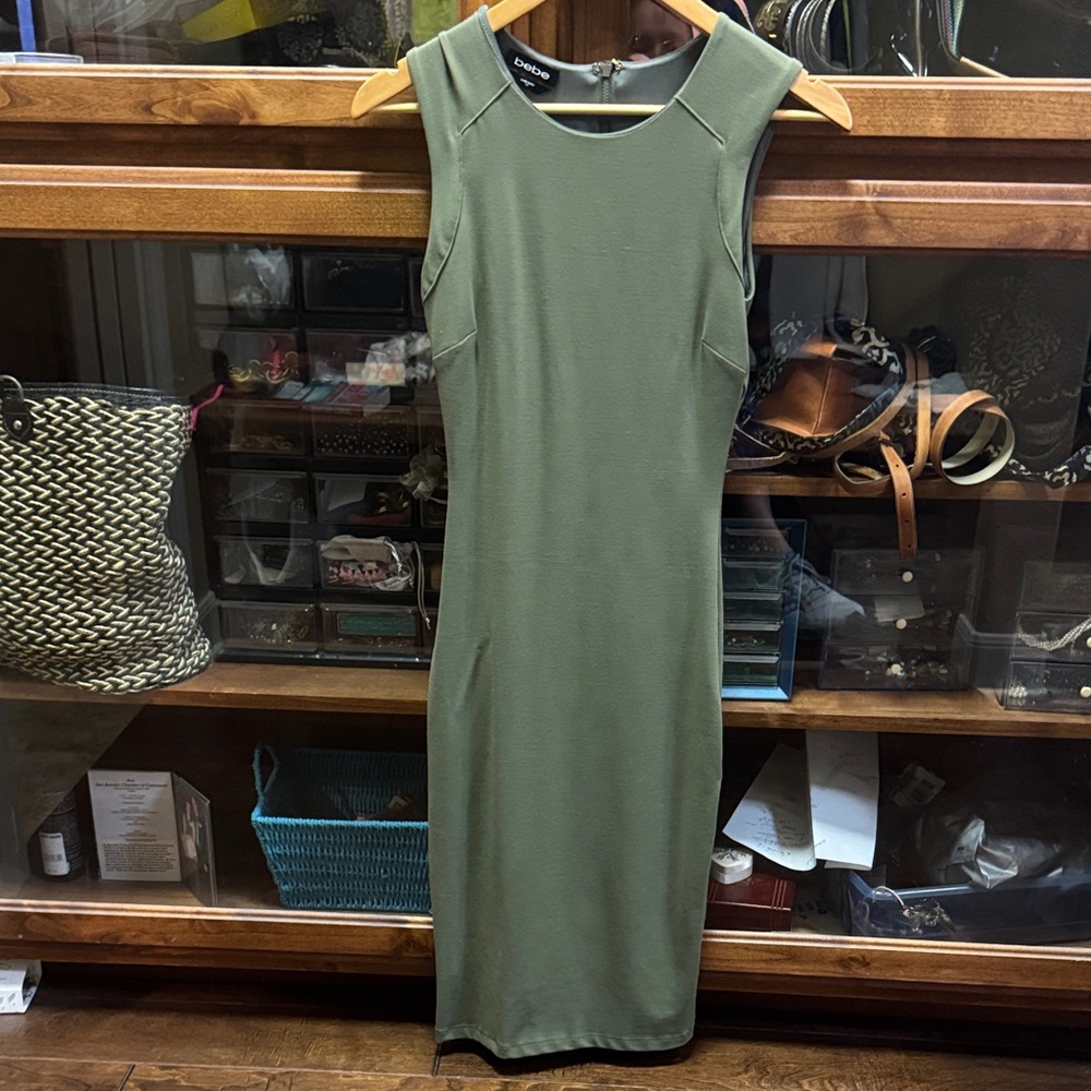 bebe Olive Green Sleeveless Midi Dress